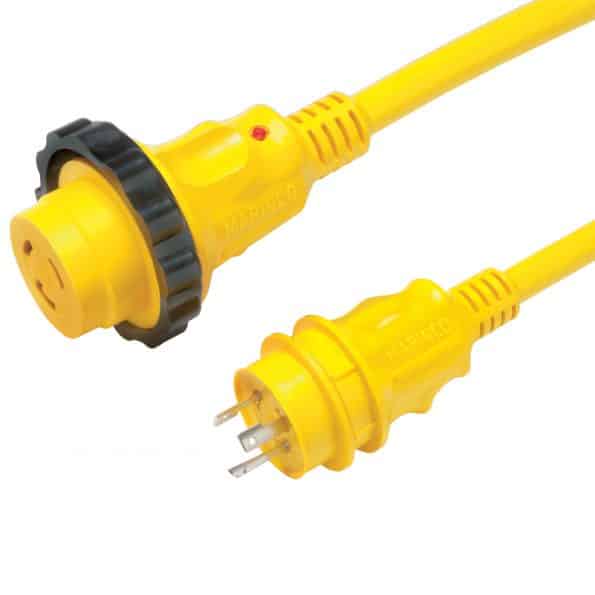 Marinco 30 Amp Power Cordset 50' Yellow With LED