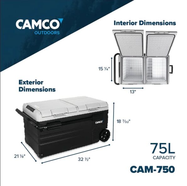 Camco CAM-750 Portable 120V AC/DC 75 Liter Refrigerator Dual Zone - Image 2