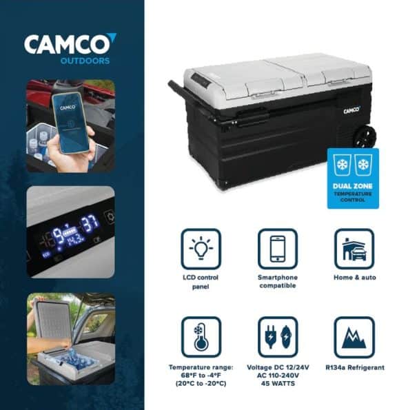 Camco CAM-750 Portable 120V AC/DC 75 Liter Refrigerator Dual Zone - Image 3