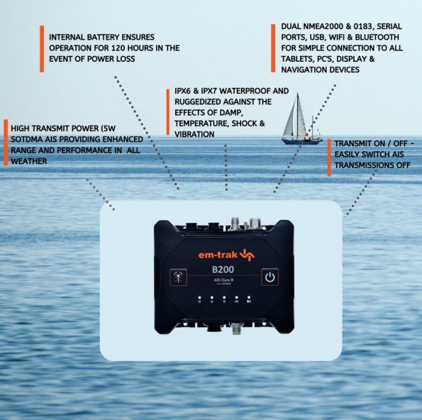 Em-Trak Class B AIS Transceiver 5W with Battery Backup - Image 4