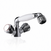 Barka Double Handle Pull-Out Shower-Faucet Mixer-White Handle with On-Off
