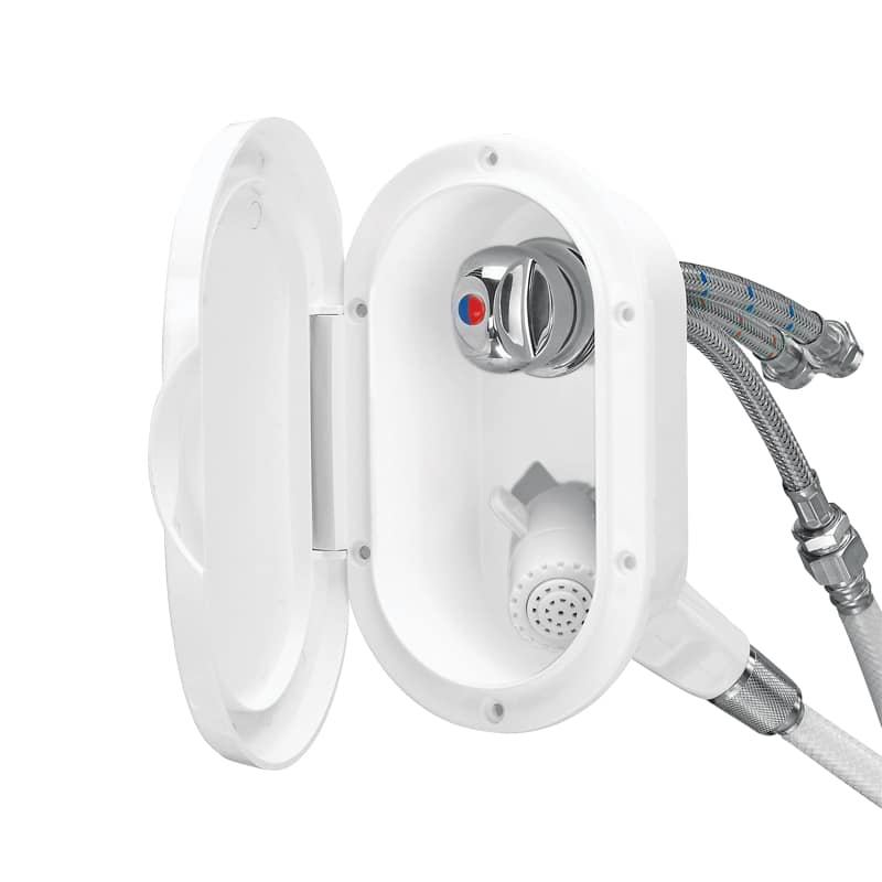 Case with White Shower, Mixer Tap, 9.84 ft (3 m) Hose, with Lid, White